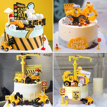 Домакински Строителна Машина от Багер Декор на Тортата Землеройная Машина Пътен Знак Торта Topper за Момче Играчка, Подарък за Рожден Ден
