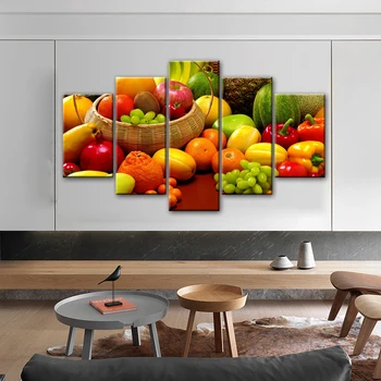 5 Панели На Тема Кухня, Декоративни Щампи върху Платно, голямо разнообразие от Плодове, Реалистични Модулни Картини, Стенни Картини За Кухни