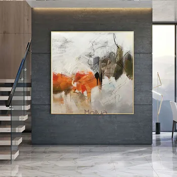 Ръчна работа, оранжево-живопис с маслени бои, голяма модерна живопис с маслени бои, боядисване, абстрактна живопис, декорация на стените на хола, художествена картина