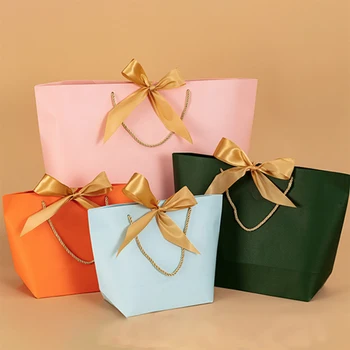 10шт Подарък Пакет Подарък Хартиена торбичка С Панделка Пакет Сватба Скоростна Сувенири Рожден Ден Чанти Подкрепа за избор на лого на едро